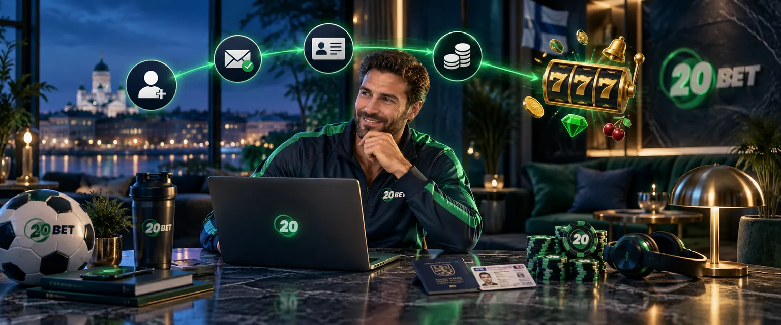 Adult man in 20Bet sportswear — From Sign-Up to First Spin