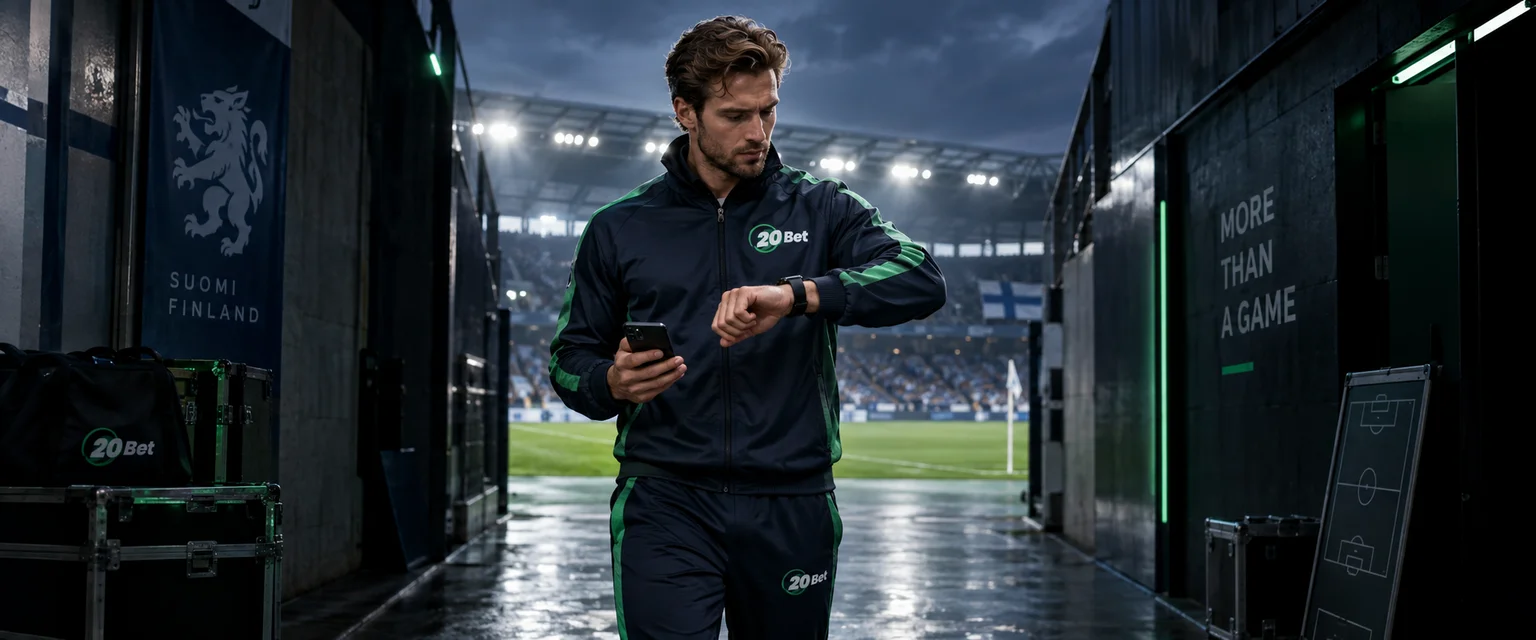 Adult man in 20Bet sportswear — Cashing Out Before the Whistle